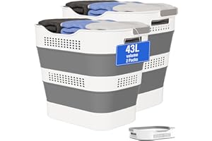 OOAMBB 43L+43L Collapsible Laundry Baskets plastic, Pop Up Laundry hamper/Storage Container, Foldable Laundry Basket with Handles, Durable,Space Saver (Grey, 2 Packs)