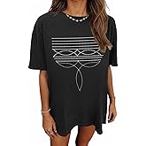 Kelxjia Western Shirts for Women Cowgirl Boot Stitch Shirt Rodeo Oversized Graphic Tees Vintage Tshirts Country Boho Clothing