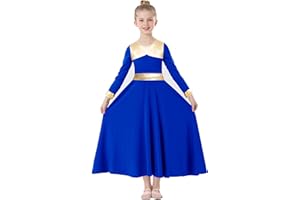TLMNU Girls Praise Dance Dress Metallic Gold Liturgical Worship Church Robe Full Length Swing Lyrical Costume