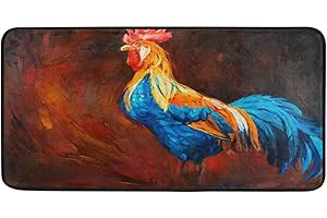 Kitchen Rug Oil Painting Rooster Door Mat Bath Rug Home Decor Floor Mat Non-Slip Carpet for Kitchen Living Bedroom 39 x 20 In