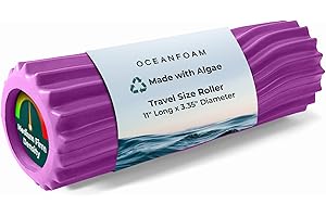 Oceanfoam Ripple Travel Foam Roller (11" x 3.35") Firm Mini Foam Roller for Physical Therapy, Deep Tissue Massage, Back Pain - High Density, Ergonomic Wave Textured - Yoga, Pilates, Exercise (Magenta)