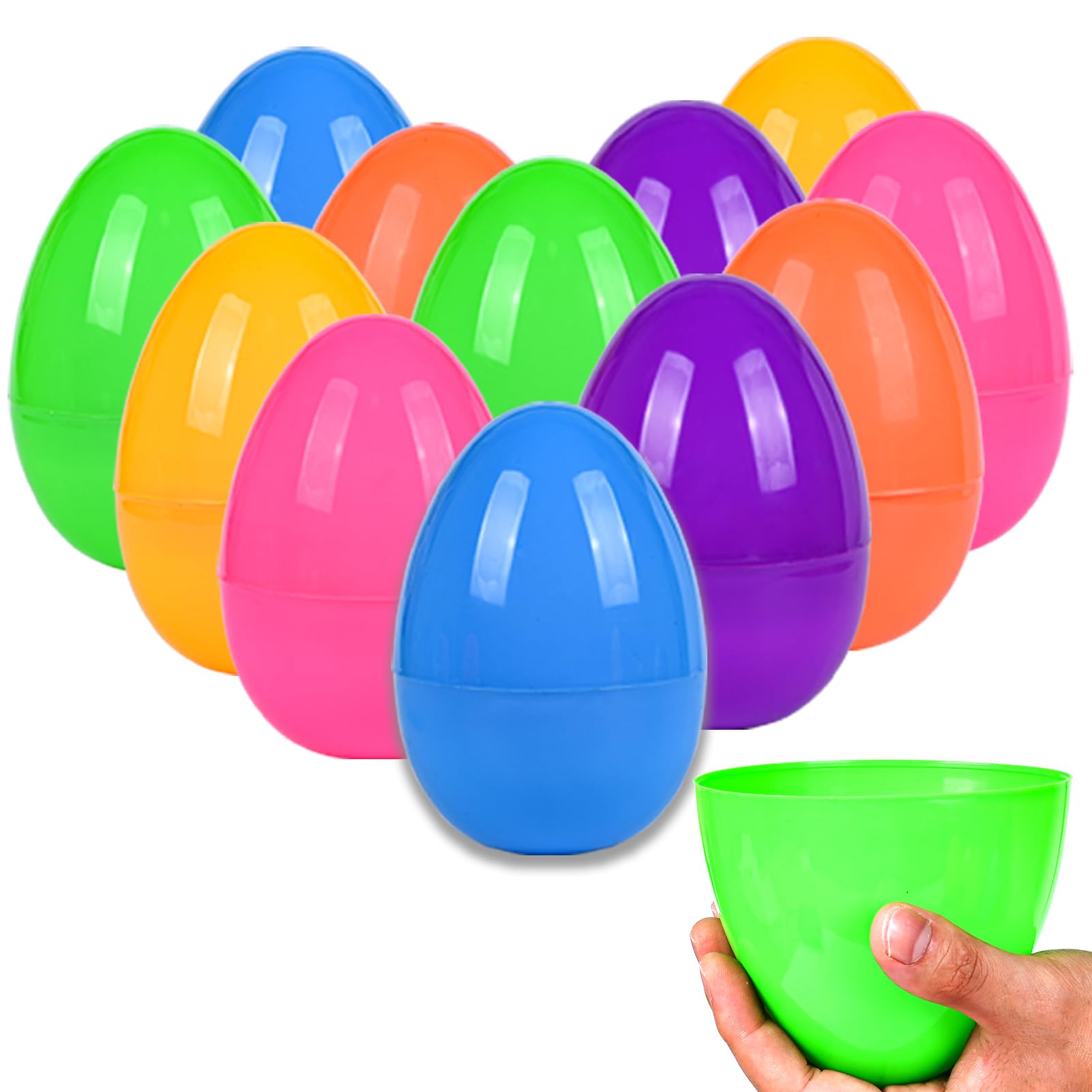 Kijamilee 12PCS Large Plastic Easter Eggs, Fillable 6" Bright Easter Eggs, Assorted Colors for Easter Eggs Hunt, Easter Basket Stuffer, Filling Treats and Classroom Prize Suppy, Easter Party Favor