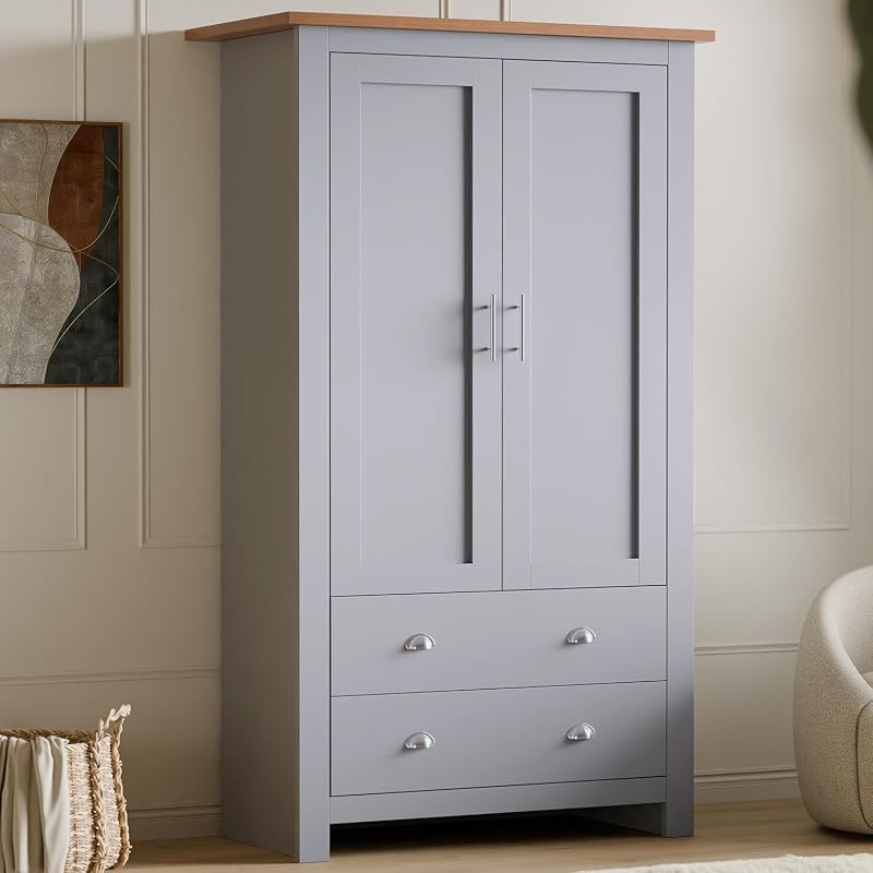 Generic 3 Door 2 Drawer Wardrobe Grey Oak MDF Melamine Handles