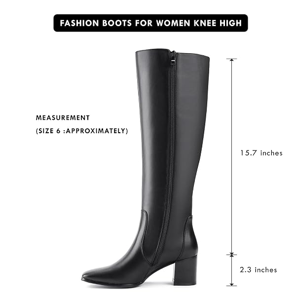 SHOE’N TALE WOMEN’S KNEE HIGH BOOTS SQUARE TOE MID CHUNKY BLOCK HEELED TALL BOOTS SIDE ZIPPER(9,BLACK PU)