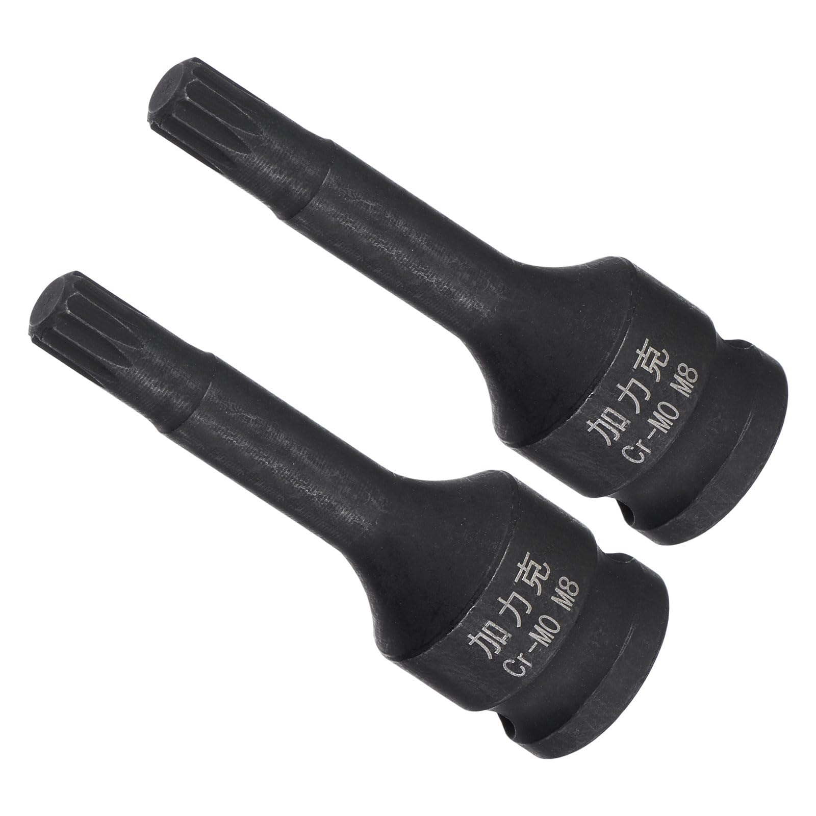 CoCud Impact Spline Bit Socket, M8 3/8" Square Drive 60mm Length, CR-MO Chamfer Design Impact Triple Square Spline Bit Socket - (Applications: for Automotive Repair), 2-Pieces