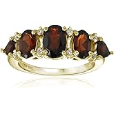 Ice Gems Sterling Silver Garnet and White Topaz 5-Stone Half Eternity Band Ring