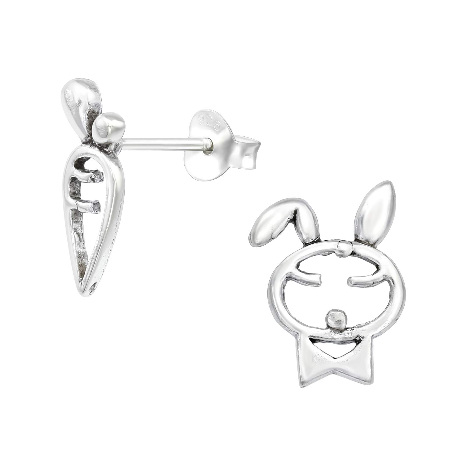 The Rose & Silver Company Women 925 Sterling Silver Rabbit and Carrot Stud Earrings