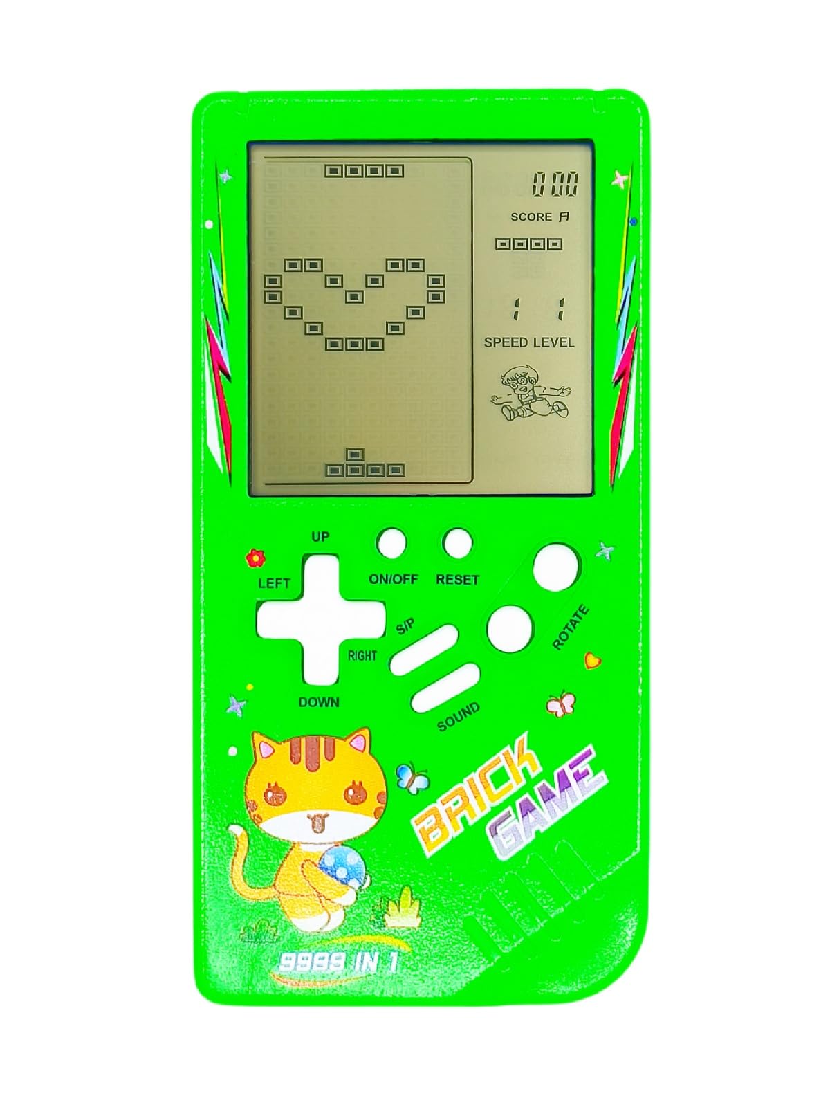 TAQY Cute Cat Pattern Block Game Console 23 Brick games Racing/Tank battle Retro Mini game machine Children's game console 70/80/90's Nostalgic Gifts Puzzle Toy Handheld Portable game device (Green)