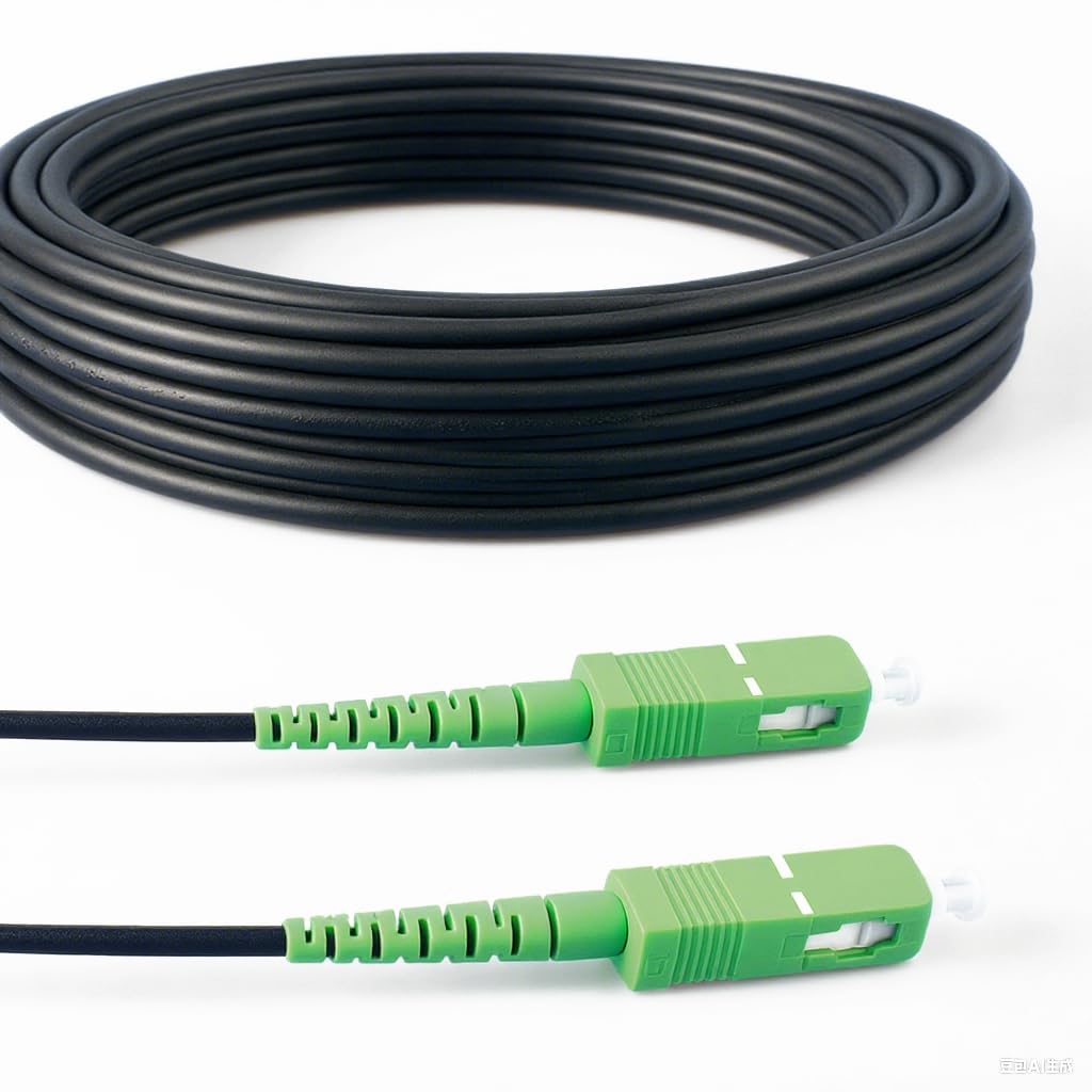 Elfcam - 25M Armored Fiber Optic Cable SC/APC to SC/APC Simplex Singlemode, Compatible with FTTH Cables (25M (82ft)), Black