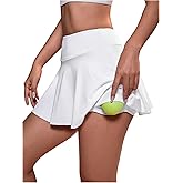 WDIRARA Women's Athletic Tennis Skirts High Waisted Golf Badminton Workout Flared Mini Skorts with Pockets