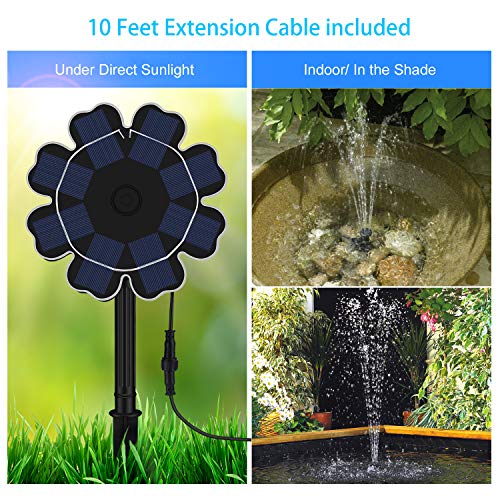 HiJi Solar Powered Fountain Pump for Bird Bath, 2.5W Waterproof Solar Panel and Submersible Water Pump with 4 Spay Heads for Pedestal Bird Bath, Small Pond and Water Circulation,10ft Cord Included