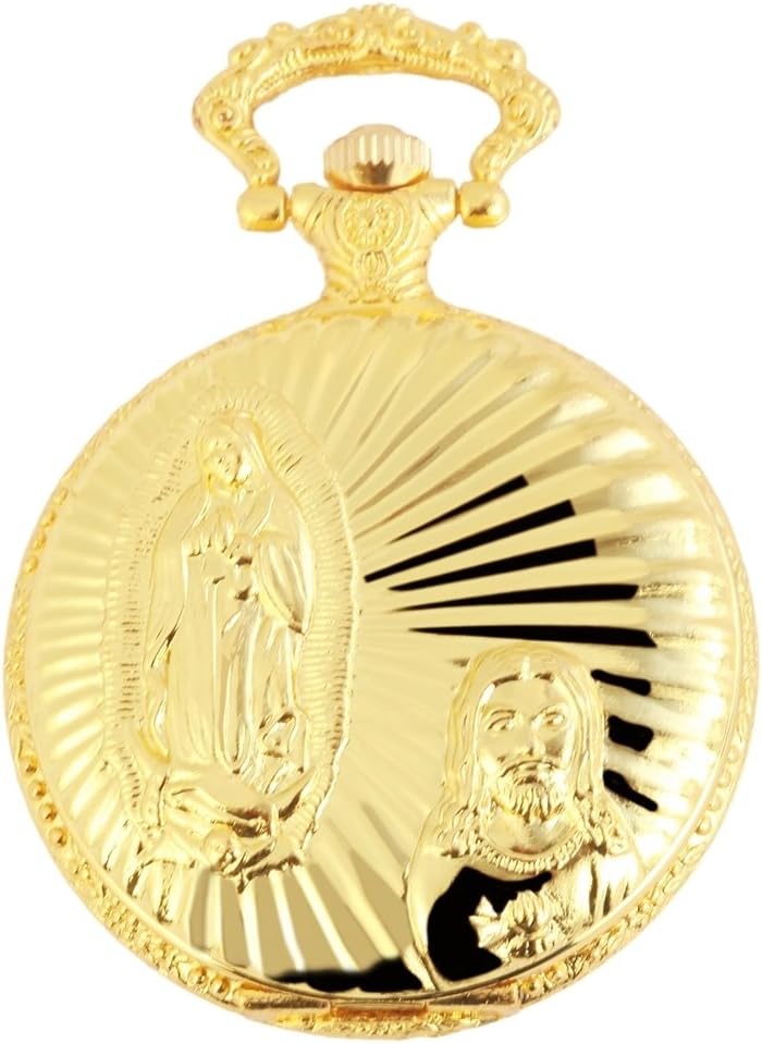 Tavo Lino Analog Pocket Watch with Metal Chain and Hooks in The Jesus Maria 480802000108 Gold Coloured Case 46 mm x 14 mm with Dial White and Mineral Glass Lens