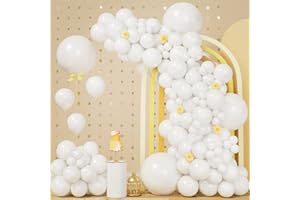 BONROPIN 140Pcs White Balloons White Balloon Garland Arch Kit 5/10/12/18 Inch Matte Latex White Balloons Different Sizes as Baby Shower Balloons Birthday Balloons Wedding Christmas Balloons Party Decorations