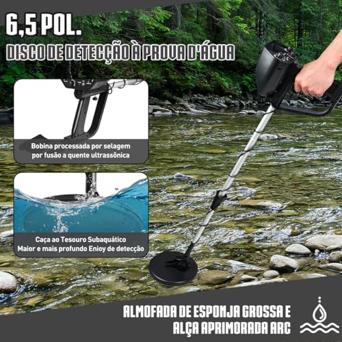 Detector de Metais Profissional com Tela, Sensibilidade Ajustável e Bobina à Prova d'Água para Busca de Ouro, Joias e Objetos Metálicos Detector de Metal
