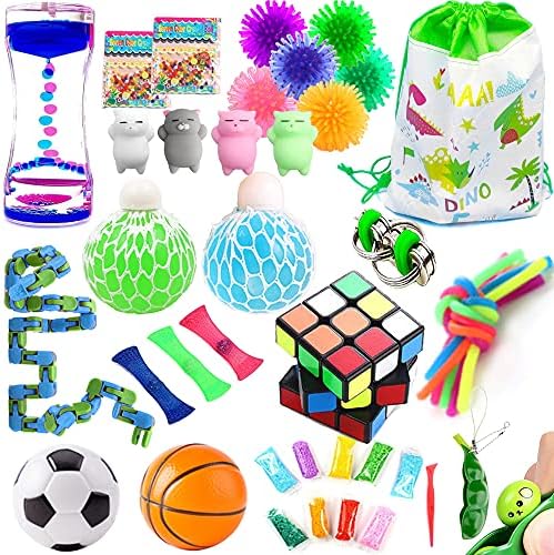 Amazon Com Gongyihong 40 Pack Sensory Fidget Toys Bundle Fidget Cube Liquid Motion Timer Bike Chain Soybeans Squeeze Grape Ball Perfect For Kids Adult Toys Games