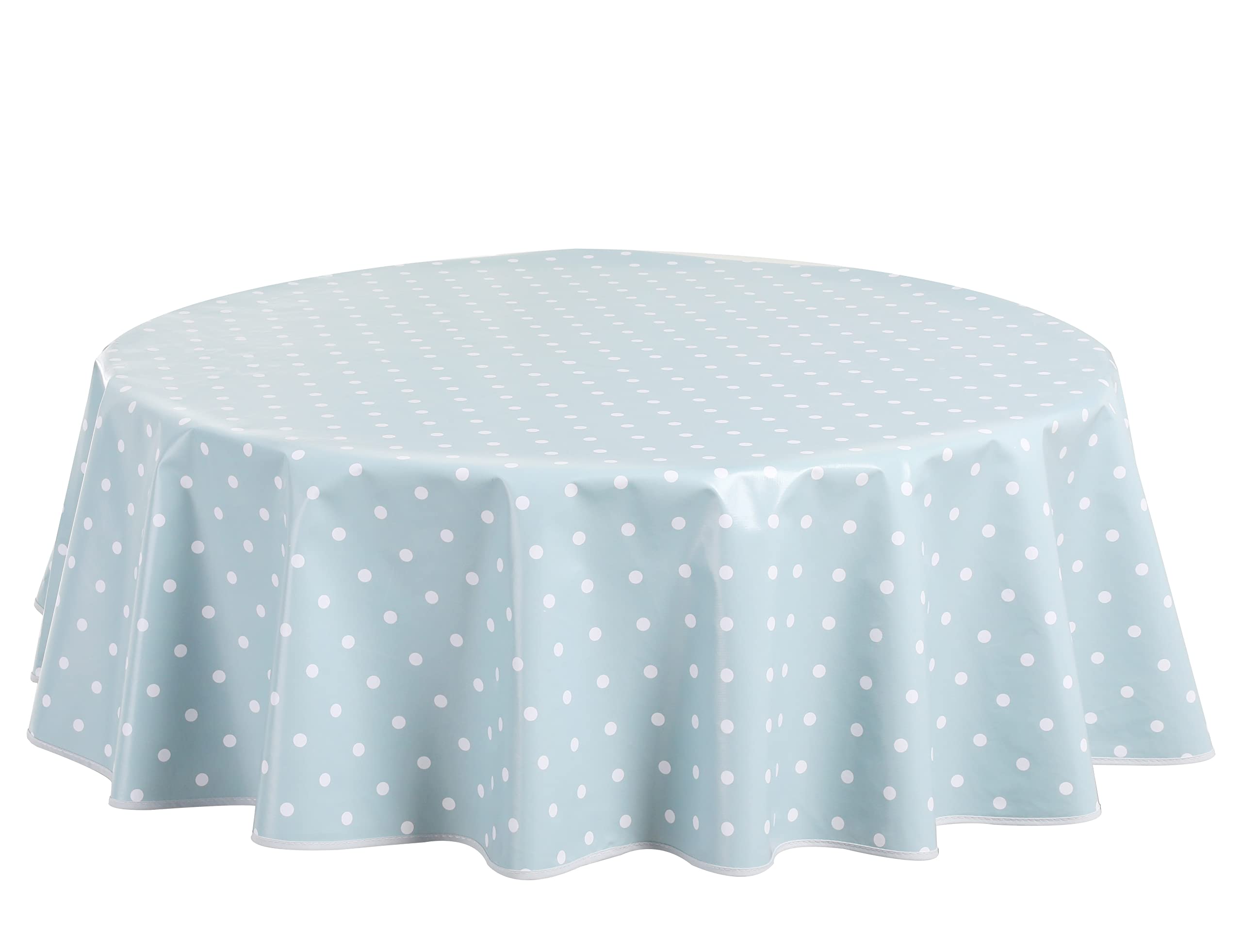 Home Direct Round Oilcloth PVC Wipe Clean Tablecloth Table Cover 140cm 55" Polka Dot Duck Egg Green Blue