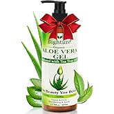 BIGHTURE Aloe Vera Gel with Tea Tree Oil for Face, Skin, Hair, Sunburn relief, Aloe Vera Gel from Freshly cut 100% Pure Aloe,13.7oz