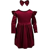 AIKEIDY Toddler Baby Girl Velvet Christmas Dress for Girls Long Sleeve Ruffle Winter Party Wedding Holiday Dress