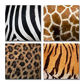 4 Panel Animal Fur Skin Texture Zebra Leopard...