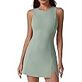 QINSEN Womens Crew Neck Tennis Dress Sleeveless Side Slit Golf Athletic Dress Build in Shorts with Pockets