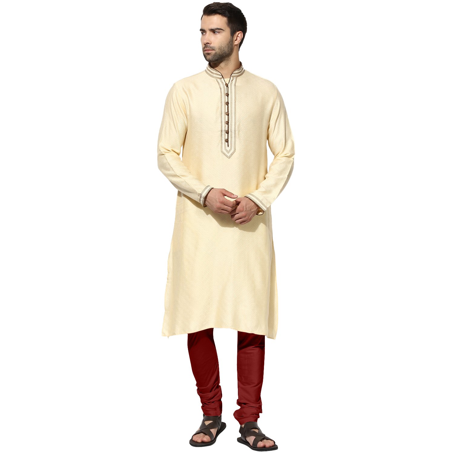 kisah men's jaquard cotton silk kurta & churidar set