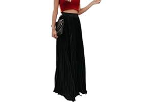 ebossy Women's High Waist Flowy Pleated Chiffon Maxi Skirt