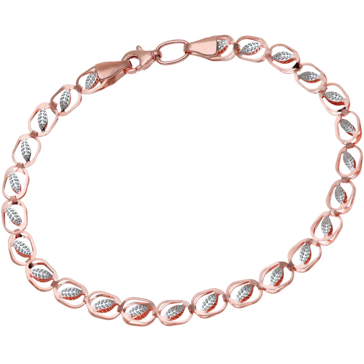 Citerna 9 ct Rose and White Gold Diamond Cut Leaf Links Bracelet of Length 19 cm