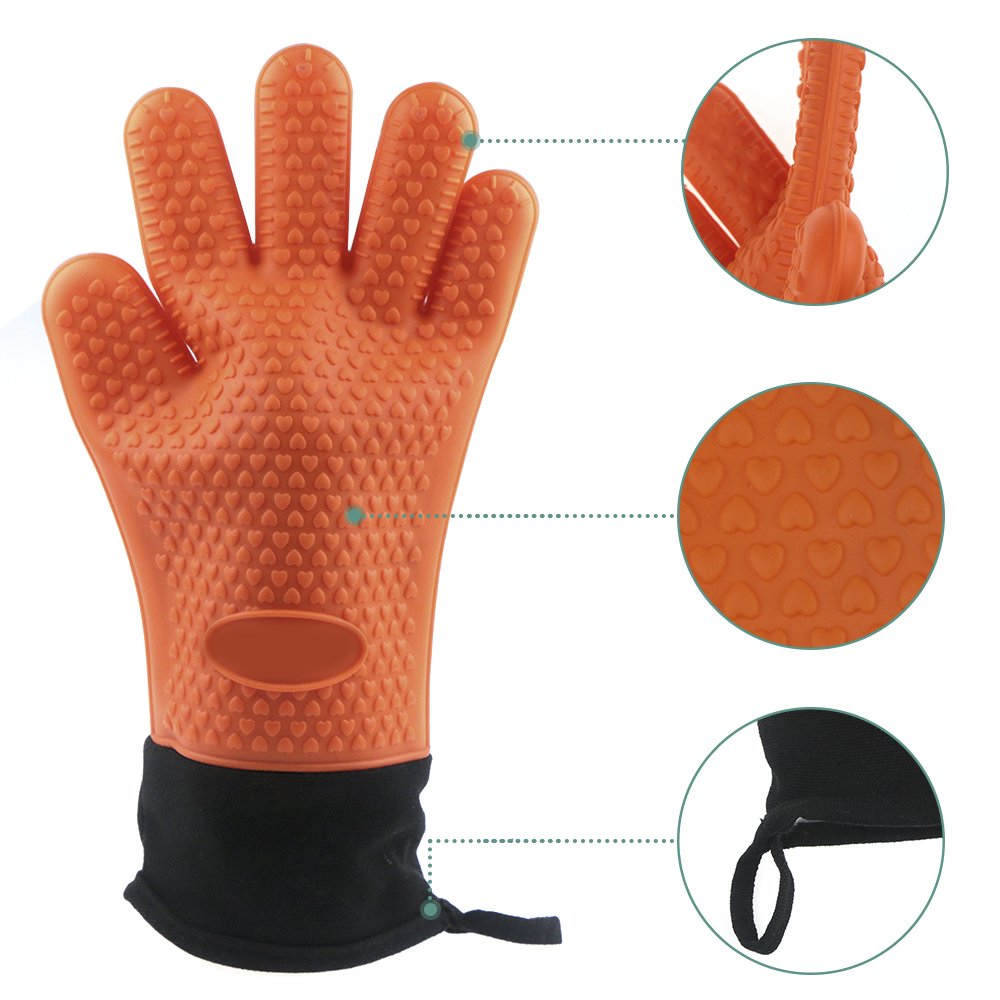 ProCIV Barbecue Gloves & Pulled Pork Claws Set-Silicone Heat Resistant Grilling Gloves(Waterproof Non-slip Extra Forearm Protection-Cotton Lining)+2 x Meat Claws for kitchen Cooking Outdoor Barbecue