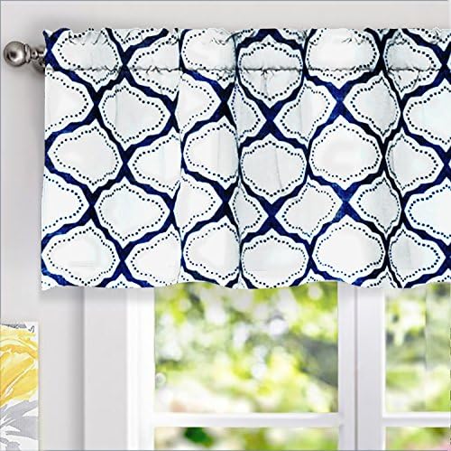 DriftAway Geo Trellis Window Curtain Valance Rod Pocket 52 Inch by 18 Inch Navy