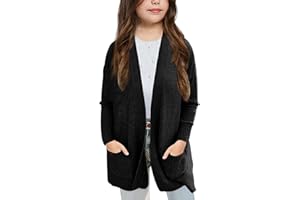 Goranbon Girls' Cardigan Sweaters Open Front Long Sleeve Casual Sweater Coats with Pockets