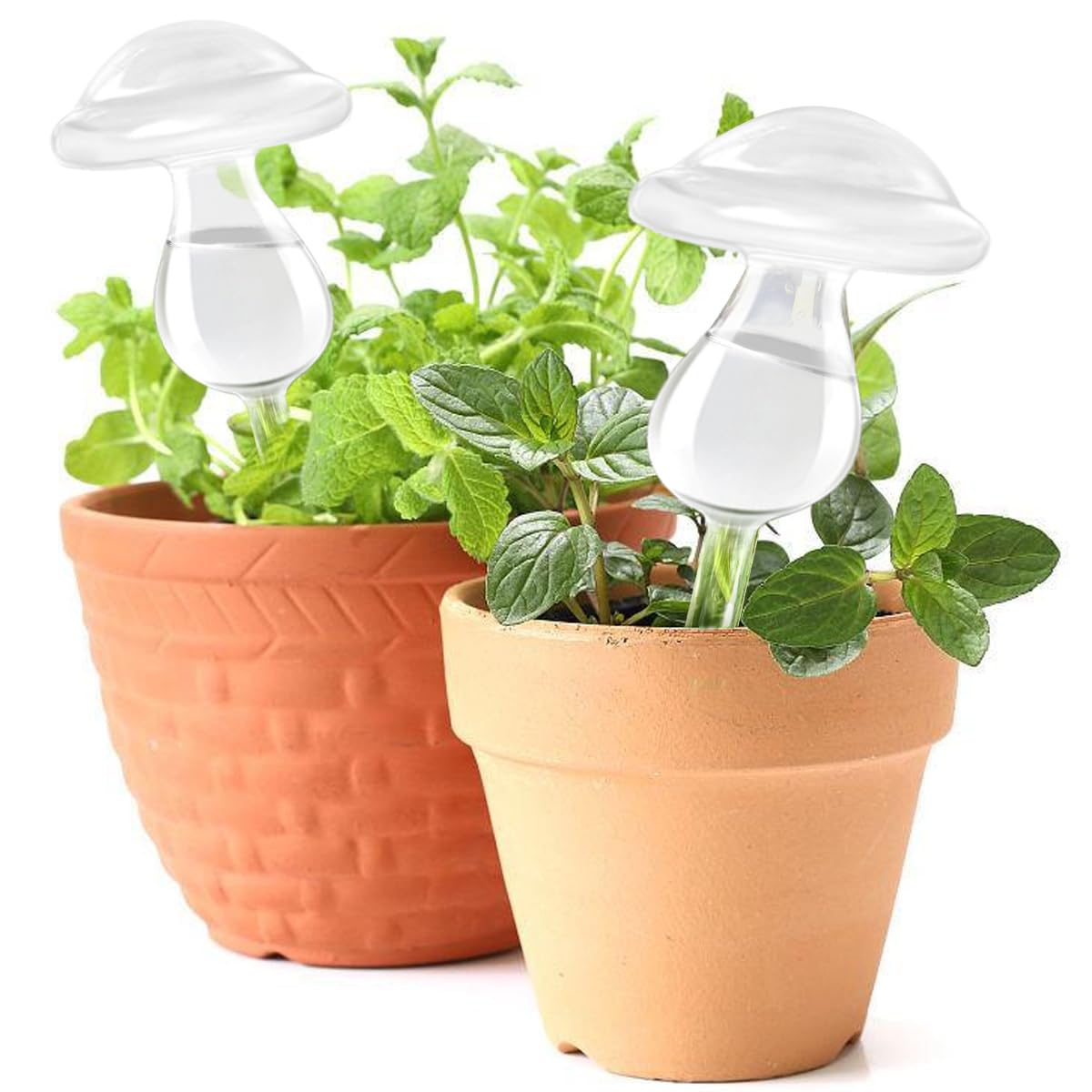 E-feilai Hight-Class Texture Mushroom Plant Waterer for Gift, Automatic Irrigation Device for Vacations,Glass Watering Globe,Plant Self-Watering Stakes Spikes for Indoor Outdoor Plants (2pcs, Clear)
