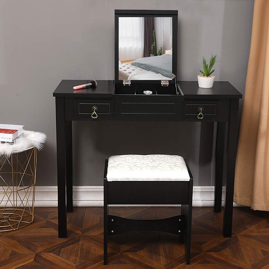 Retrofish Vanity Table Set with Oval Mirror & Cushioned Stool Vanity Table Dresser Desk Vanity Benches Set Modern Makeup Dressing Table with 4 Drawer for Bedroom Bathroom,US Shipping (E)
