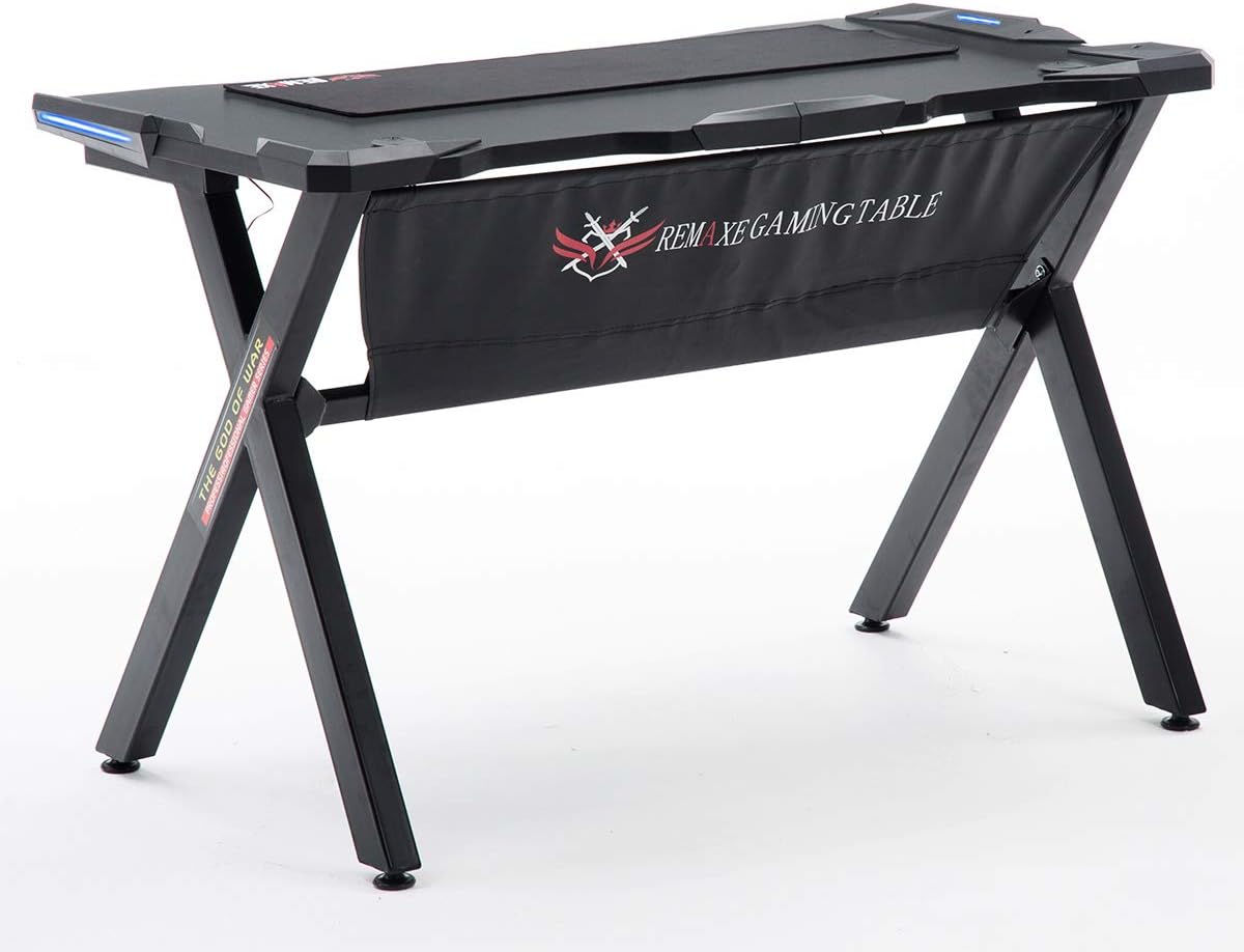 Ergonomic Offce Desk X-Shapped Gaming Desk - Gaming Computer Desk, Gaming Table PC Gaming Desk with LED Lights, Office Computer Gaming Desk Large Area and Cool Computer Desk for E-Sports Gamer(Black)