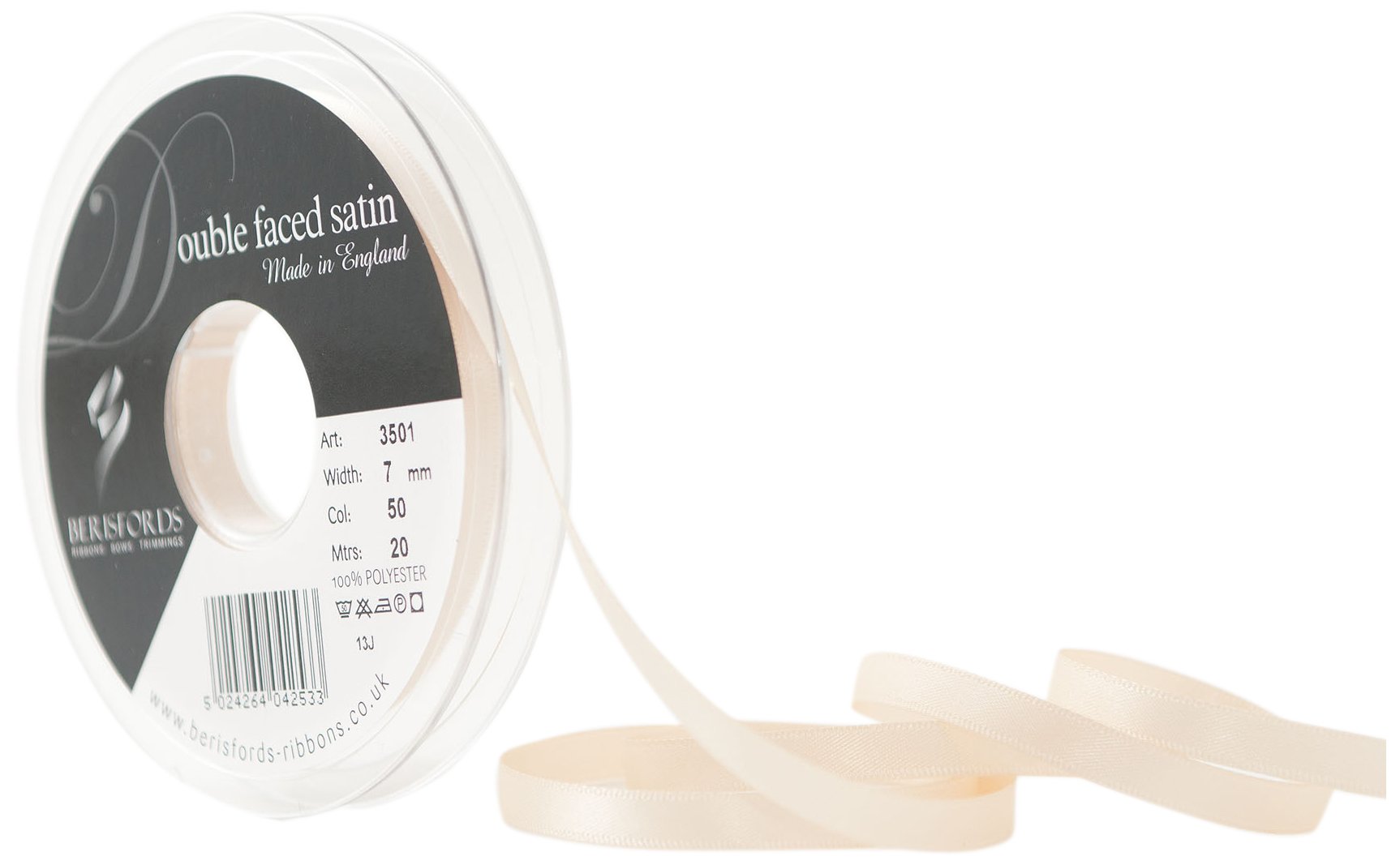Berisfords Ribbon, Cream, 7 mm