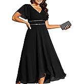 Ever-Pretty Plus Women's Chiffon V-Neck Beading Ruffles Sleeves Maxi High Low Plus Size Formal Dresses