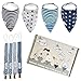 Bandana Drool Bibs & Pacifier Clips Gift Box (4 Pack Boys). Organic Cotton. Double Layered Moisture Protection