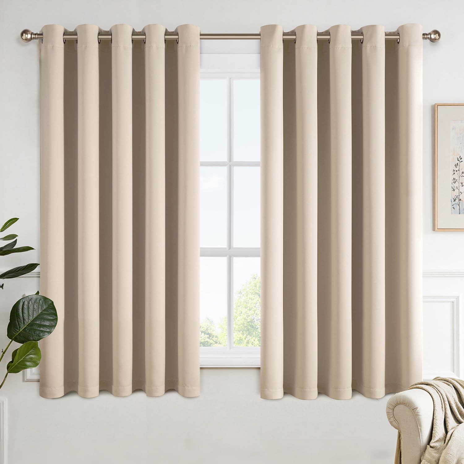 MIULEE Beige Blackout Curtains for Living Room 2 Panel Set, Premium Eyelet Curtains for Bedroom, Thermal Insulated Window Curtain Drapes, Black Out Curtain 72 Drop, Each Panel 66 x 72 Inches — image 1