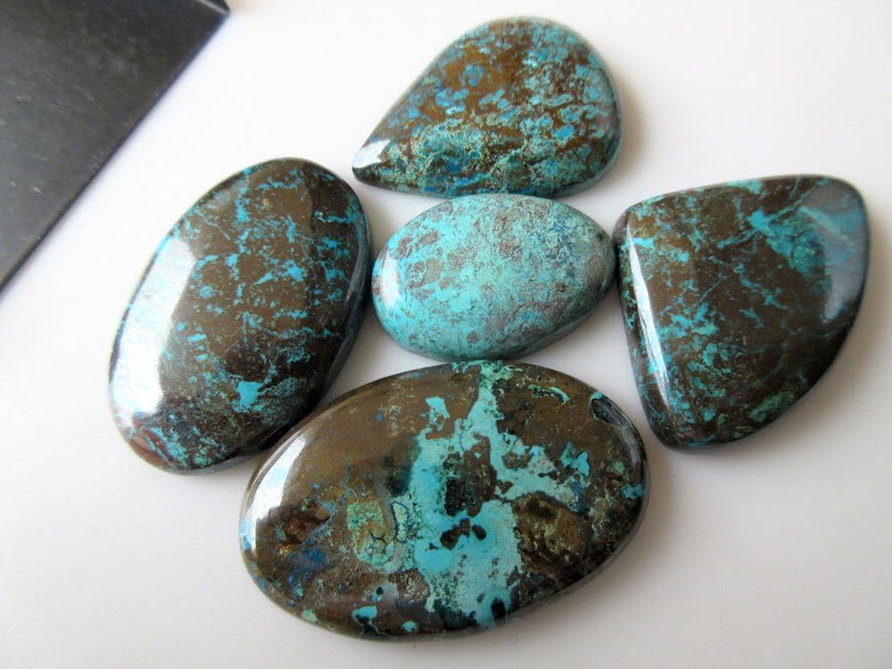 5 Pcs Huge 27mm to 40mm Natural Azurite Malachite Gemstone Flat Back Cabochons Smooth Flat Back -BB465/10
