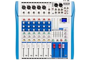 OPQRST Professional Audio Mixer Mic DJ USB 7 Channel Interface for PC Smartphone Studio Recording 48V Phantom Power Mute Button Recording for Studio/DJ Stage/Party