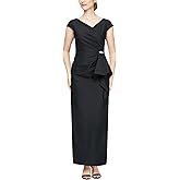 Alex Evenings Womens Slimming Long Cap Sleeve Dress with Side Beaded Detail