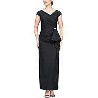 Amazon.com: Alex Evenings Women's Long Metallic Ruched Flutter Sleeve Gown  with Side Slit, Mother of the Bride, Formal Dress, Black Embroidered, 4 :  Clothing, Shoes & Jewelry