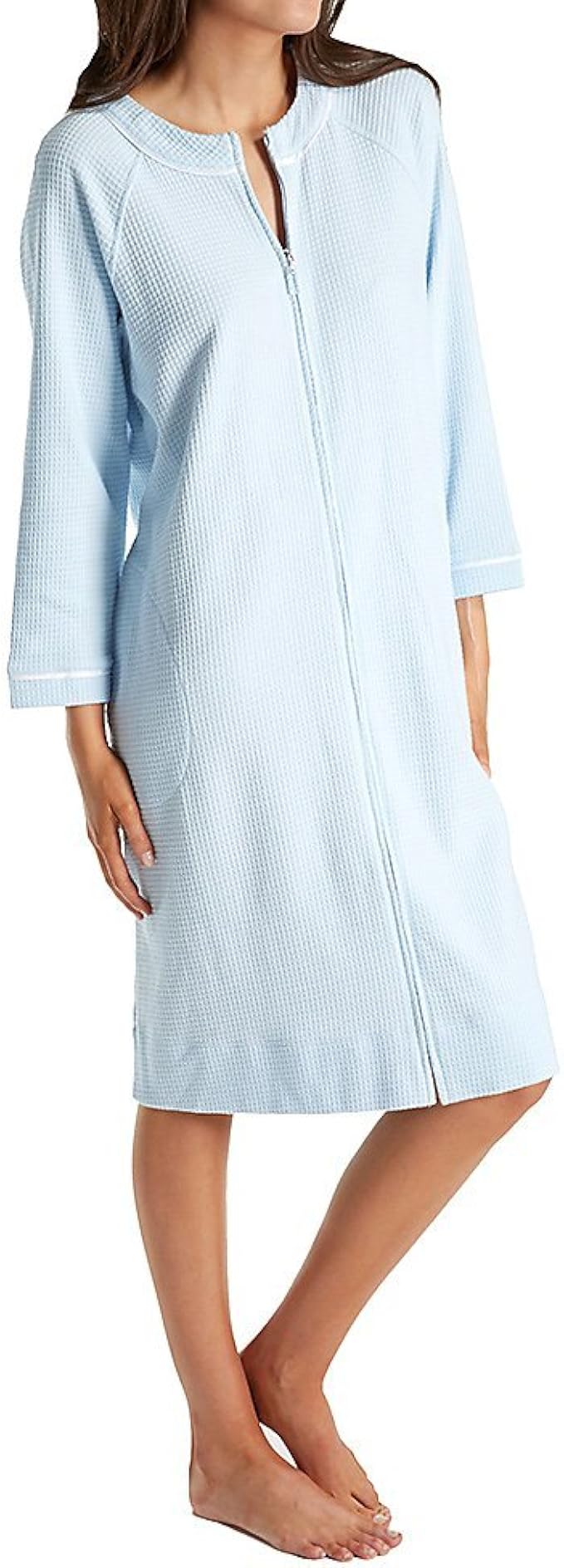 Carole Hochman Women's Plus Size Short Waffle Knit Zip Robe, Blue, 1X