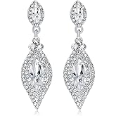 JWICOS Silver Crystal Rhinestones Pear Shape Teardrop Dangle Earrings Bridal Wedding Bridesmaids Accessories