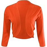 Allsense Women's 3/4 Sleeve V-Neck Cropped Bolero Shrug Cardigan