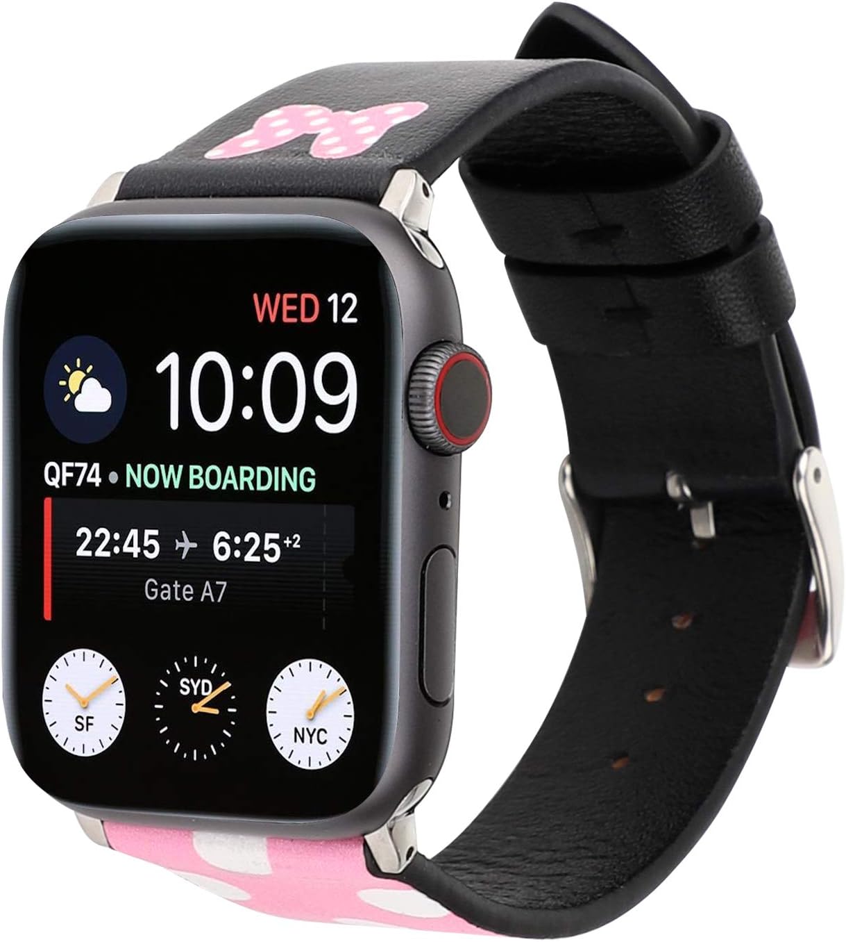 Lovely Style Watch Band Strap Cute Dressy Leather Wristband Bracelet Compatible with 44mm 42mm Apple Watch Series 4/3/2/1 (Pink/Black)