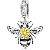 PELOVNY Spacer Bee Charm 925 Sterling Silver Queen Bumble Bee Bead with Sunflower Honeycomb Bracelet Jewelry Gifts for Women Birthday Christmas Halloween