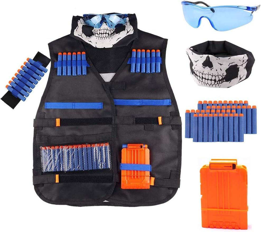 Agrifilm Tactical Vest Kit for Guns Elite Series with Refill Darts,Reload Clips, FaceTube Mask, Hand Wrist Bands and Protective Glasses, Vest Toys for Boys & Girls