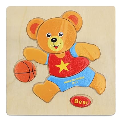 Alician Toy Children Cartoon Wooden Intelligence Jigsaw Puzzle Toy Animal Transportation Cognize Hands Grip Toy Bear