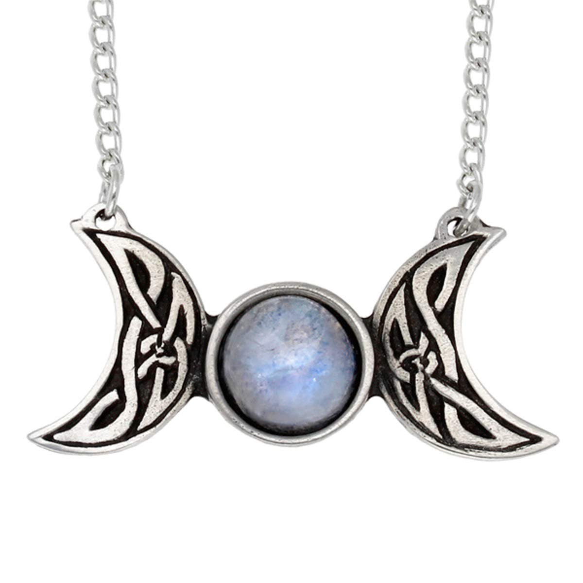 St Justin Pewter Rainbow Moonstone Celtic Triple Moon Necklace