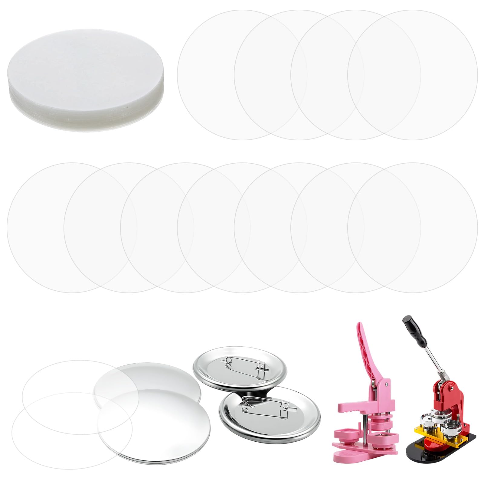 Photo 1 of 200 Pcs Clear Badge Film Button Maker Supplies Plastic Badge Protective Films Badges 2.25 Inch 58mm Button Maker Machine Clip Pin Parts for Arts Crafts Supplies 44mm (1.73in)